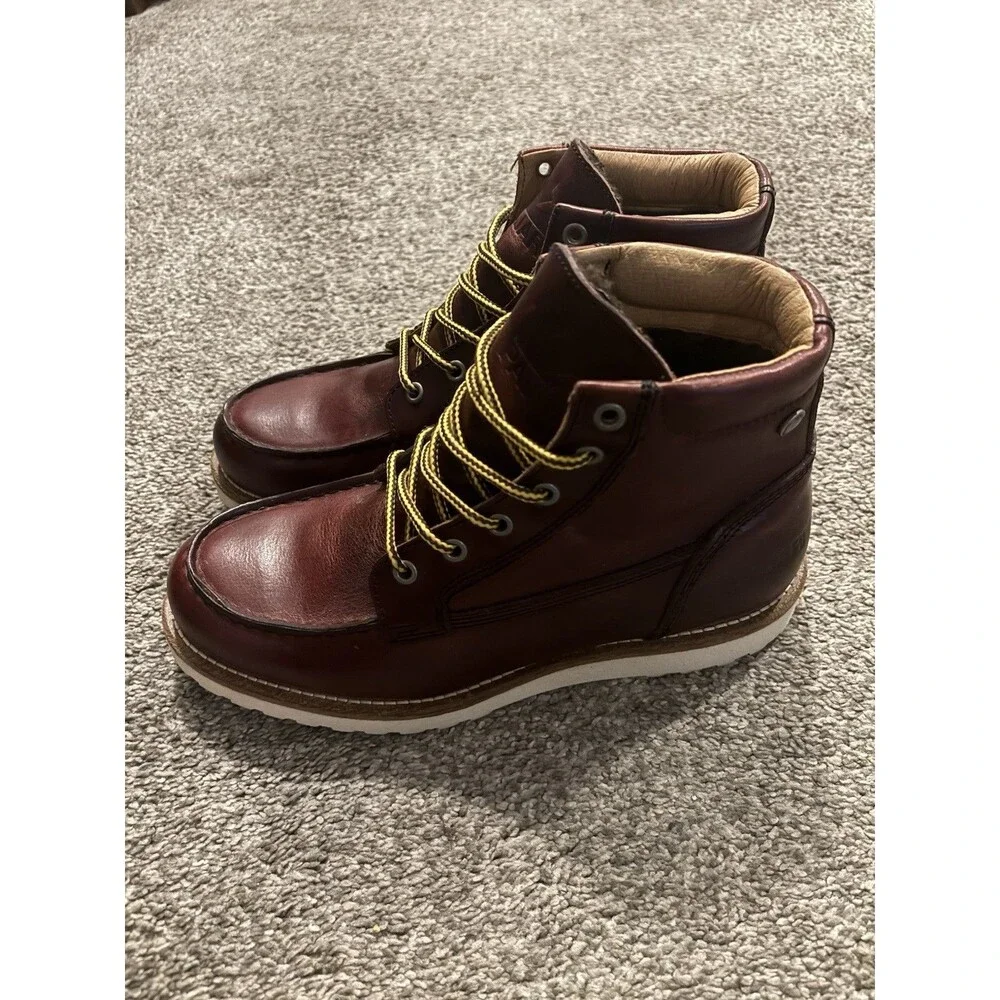 PAJAR‎ Oxblood Logger Faux Fur Waterproof Leather Boots Mens 41 US 8-8.5 NEW